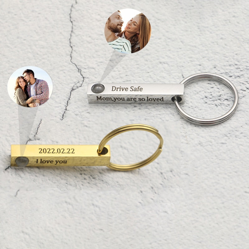 Personalized Photo and Engraving Bar Keychain Pendant