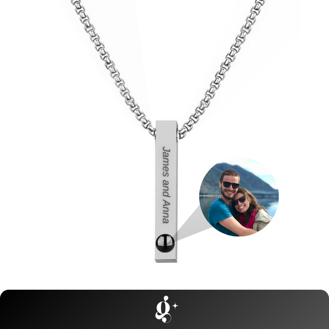 Personalized Photo and Engraving Bar Necklace Pendant